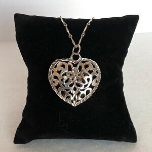 Sterling Silver 925 Diamond Cut Pierced Puffy Heart Pendant Necklace 18" Chain
